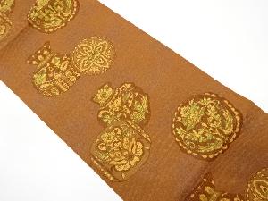 本場筑前博多　壺に華紋・花鳥更紗模様織り出し名古屋帯